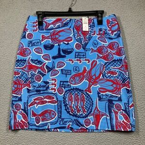 Talbots Short Skirt Women 4 Blue Lobster Fish Novelty Nautical Coastal NEW/Stain